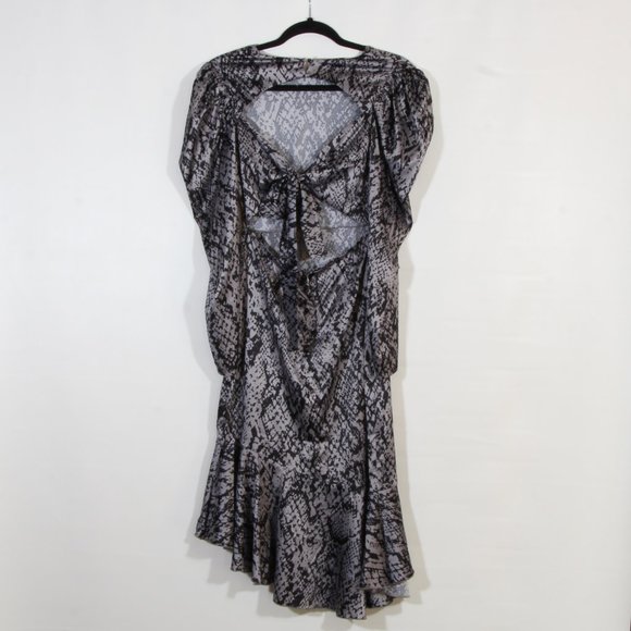 Forever 21 Snakeskin Black Gray Reptile Print Asymmetrical Maxi Dress Size Small - Picture 7 of 11